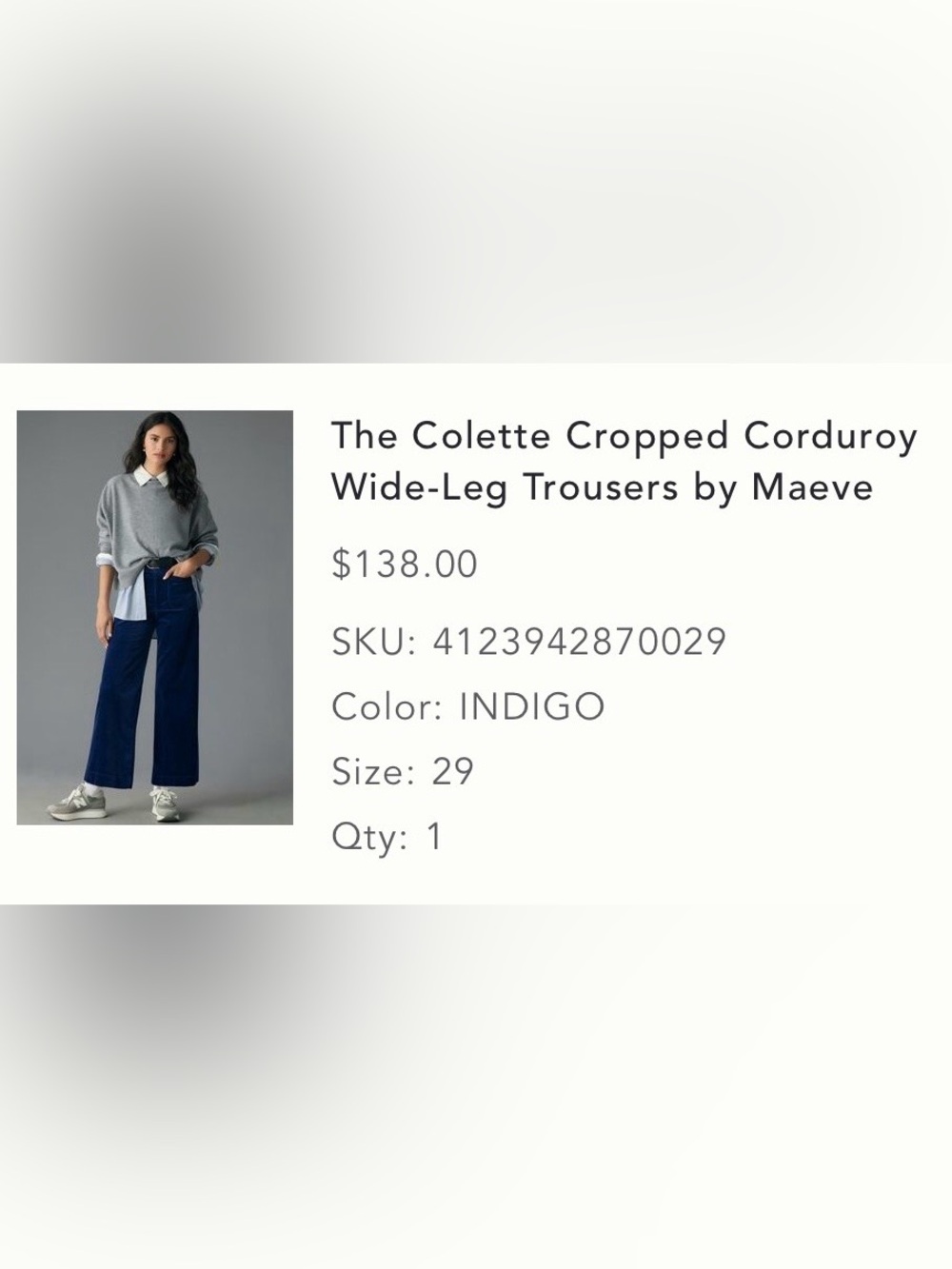 Anthropology Colette Cropped Corduroy
Wide-Leg Trousers by Maeve Indigo Size 29 - Picture 2 of 5